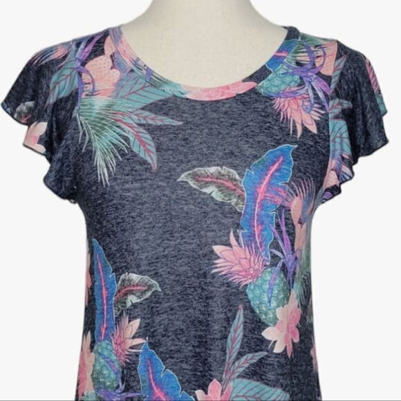 Gap Gray Tropical Pineapple Print Linen Blend Cap Sleeve A-line Dress Size XS - Picture 4 of 6